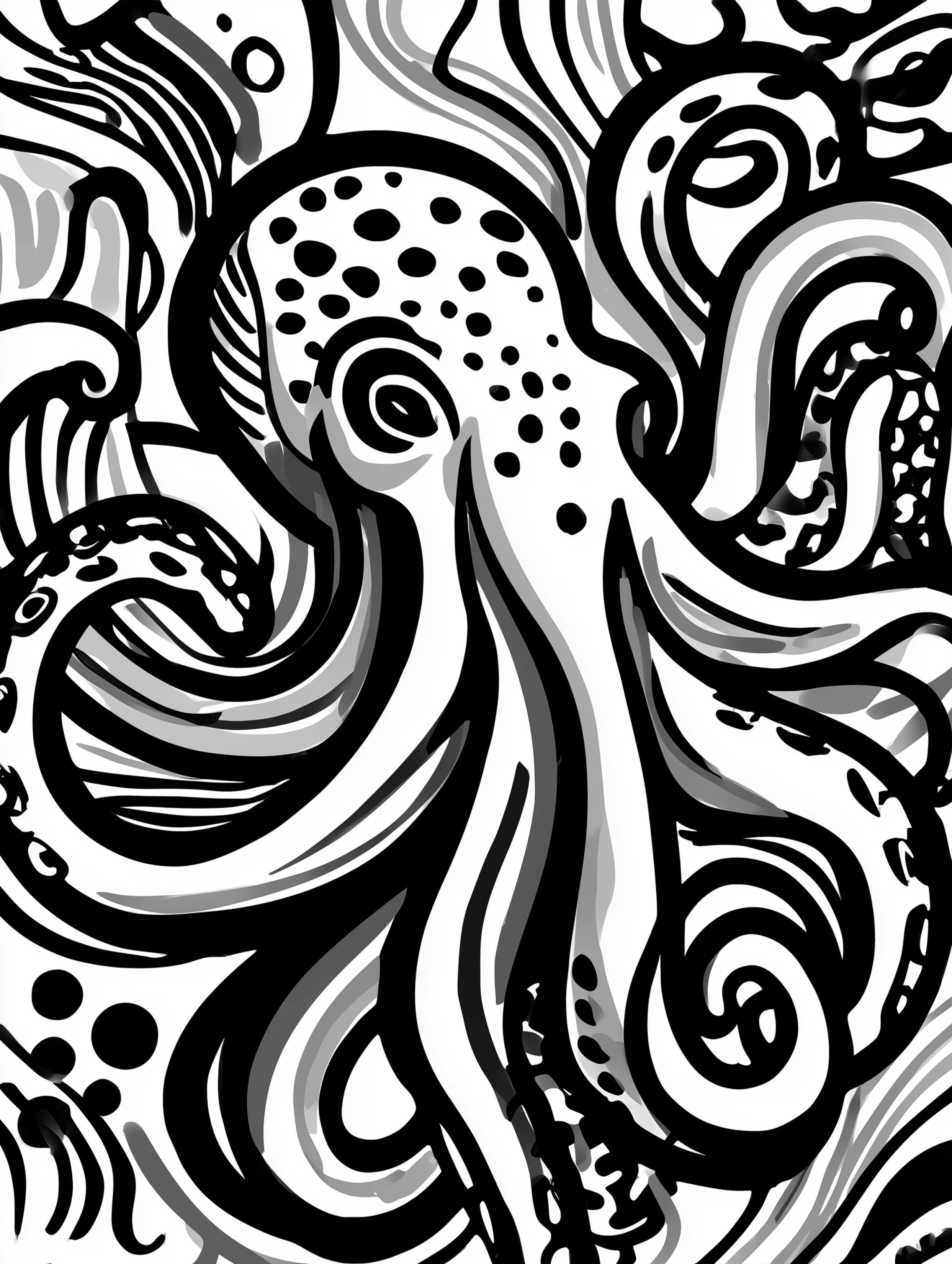 Free printable underwater coloring page for adults featuring a right facing octopus